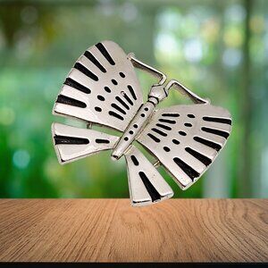 Vintage Silver-Tone Butterfly Brooch – Modernist Statement Pin